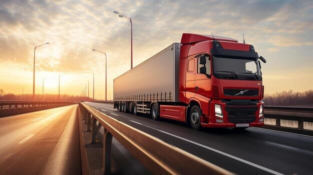a-cargo-truck-with-a-container-is-seen-driving-across-a-bridge-while-a-semi-truck-with-a-cargo-trailer-follows-closely-behind-photo (1)